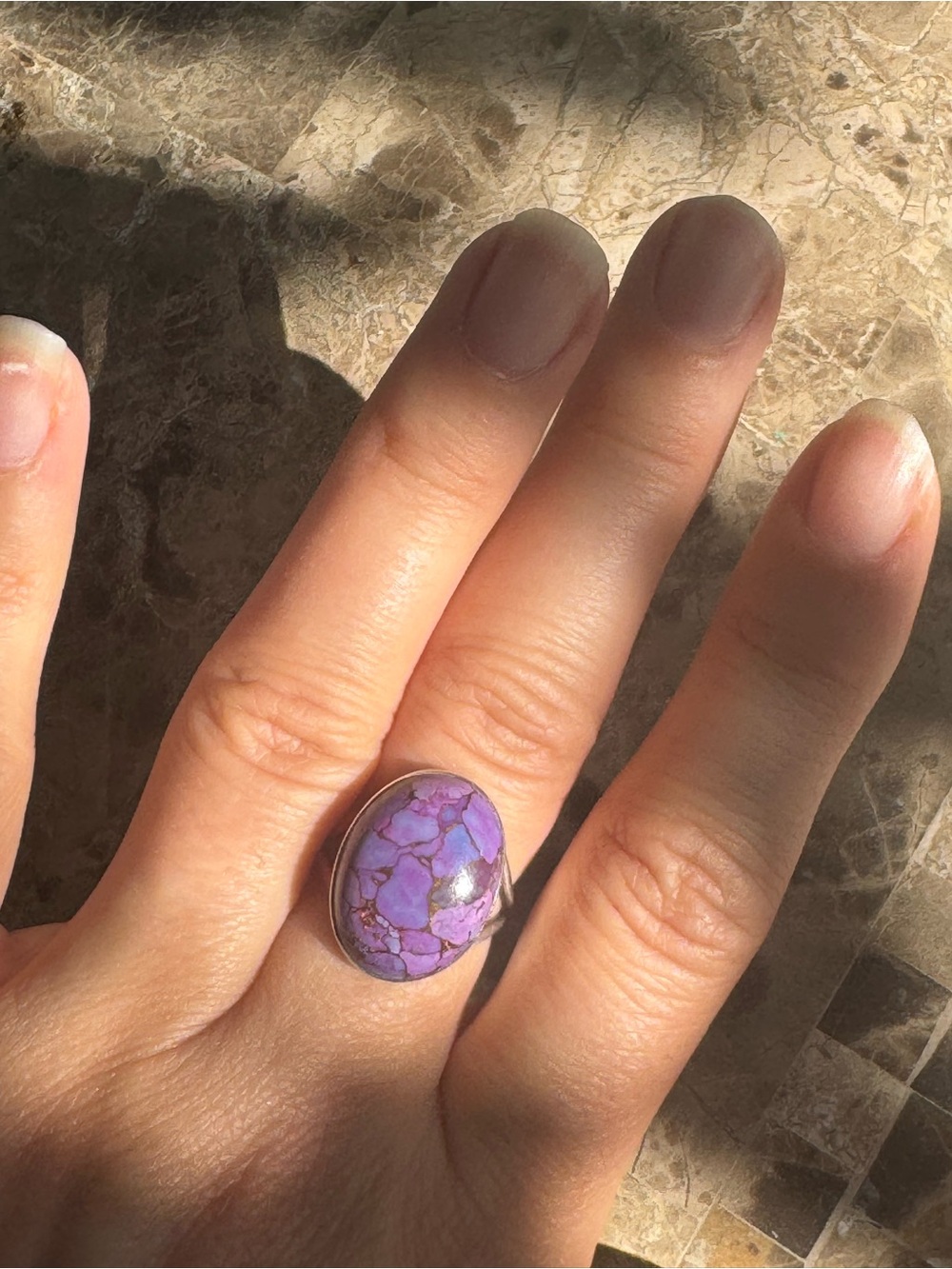 Purple Copper Turquoise Ring 6.5 Boho Southwestern gemstone ring 925 Sterling